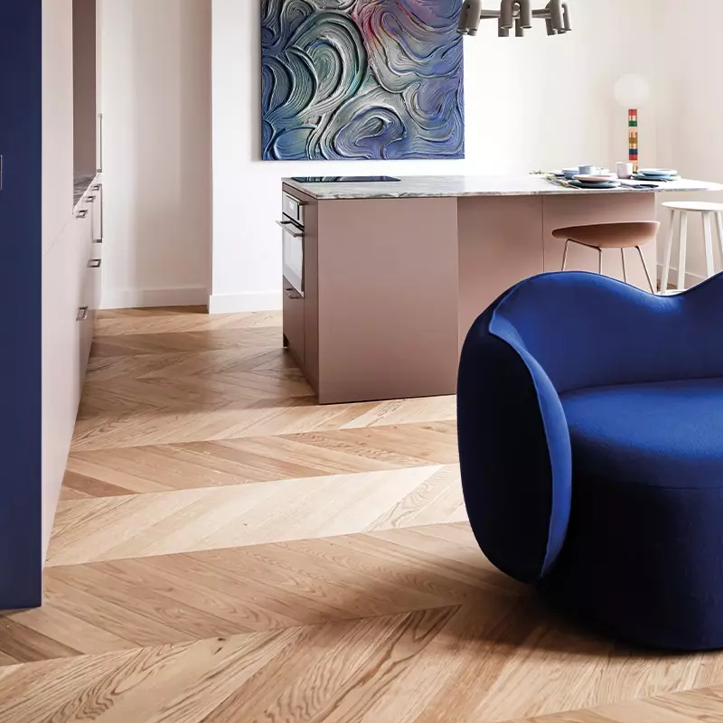 Point de Hongrie Chene Contrecollé European - 14x92x600 - Choix select - Réalisation 01