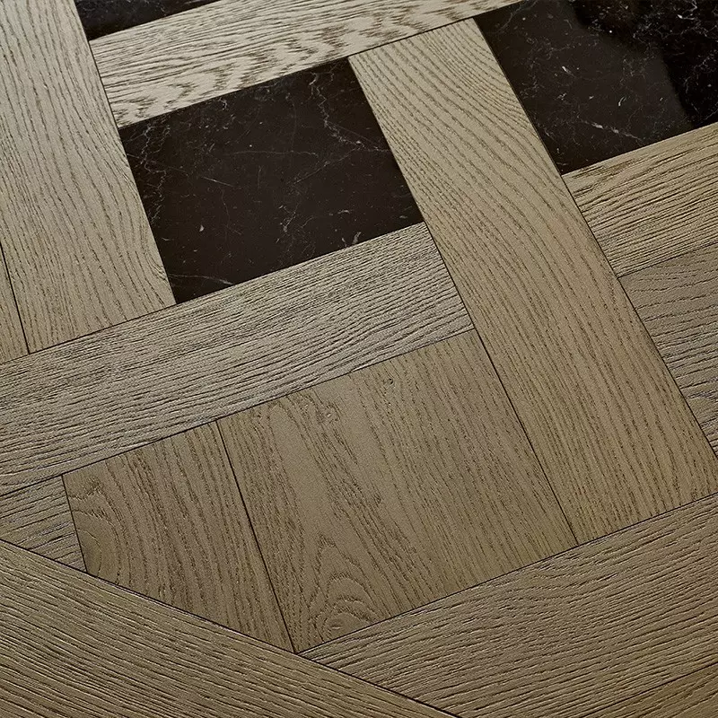 Dalles de Versailles Chene Sanibel incrustation Marbre Marquina - 15x980x980 - choix confort - vue de profil - carresol